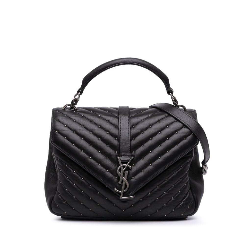 Saint Laurent Medium Chevron Studded Lambskin Monogram College Satchel