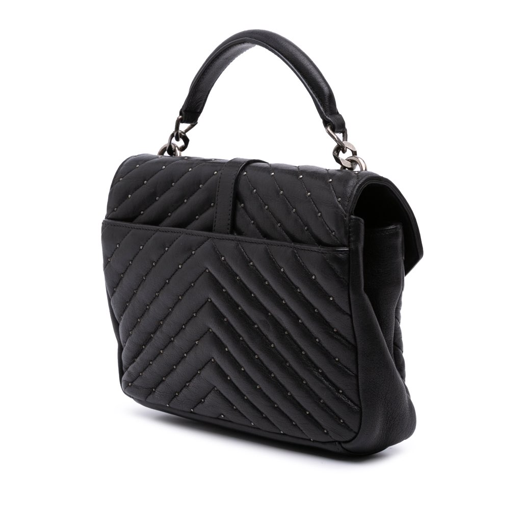 Saint Laurent Medium Chevron Studded Lambskin Monogram College Satchel - 2