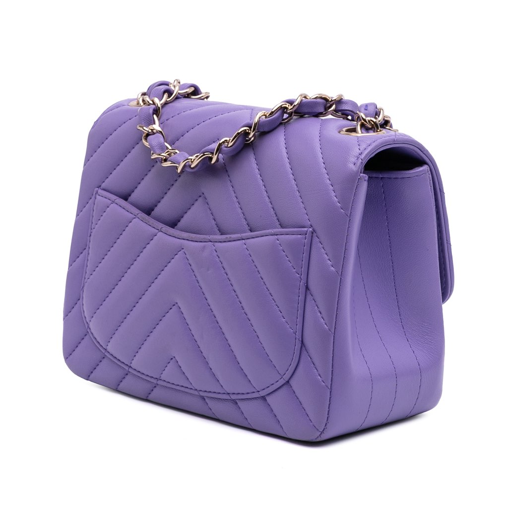 Chanel Mini Square Classic Chevron Lambskin Single Flap - Back view