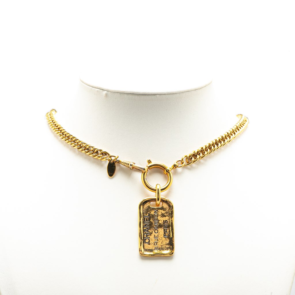 Chanel Gold Plated 31 Rue Cambon Dog Tag Pendant Necklace - 4