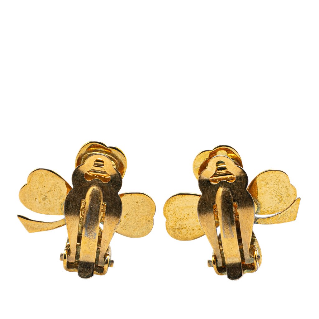 Chanel Gold Plated Clover Clip on Earrings - 2