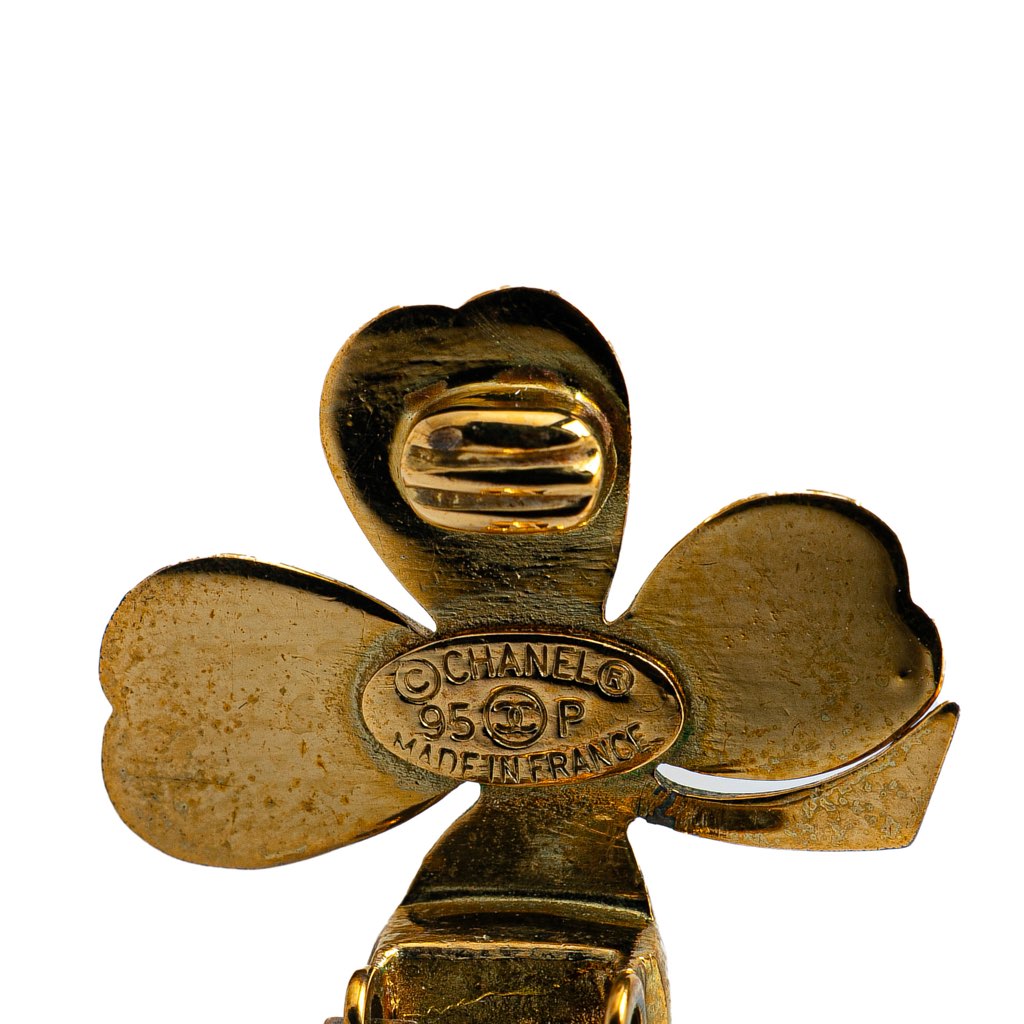 Chanel Gold Plated Clover Clip on Earrings - 3