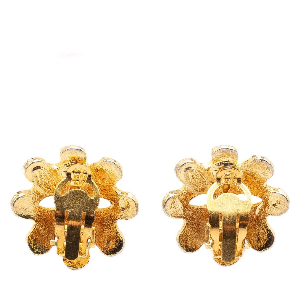 Chanel Gold Plated CC Flower Clip On Earrings - 2