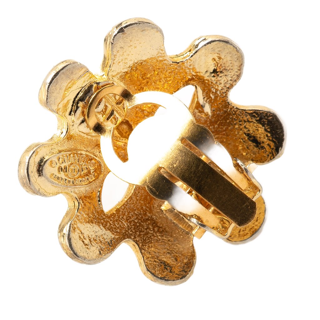 Chanel Gold Plated CC Flower Clip On Earrings - 3