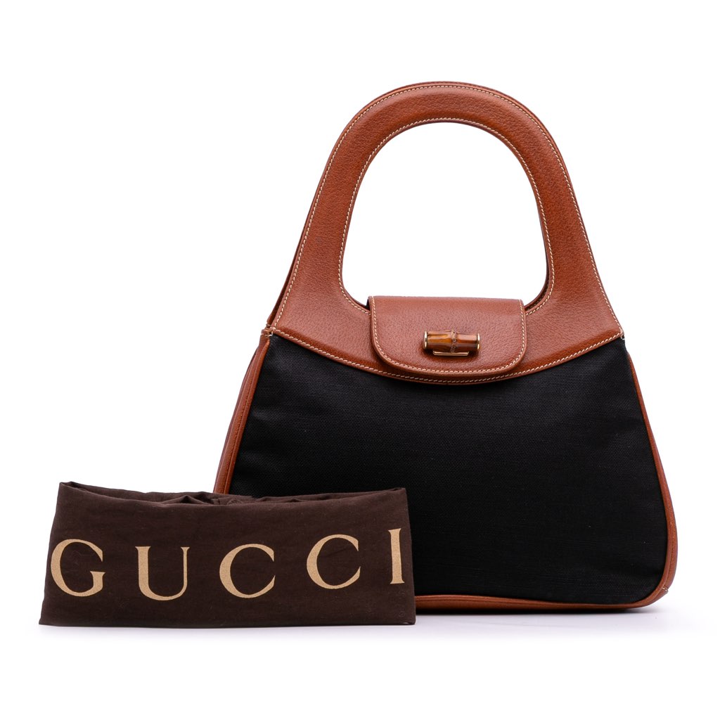 Gucci Canvas Bamboo Handbag - Image 14