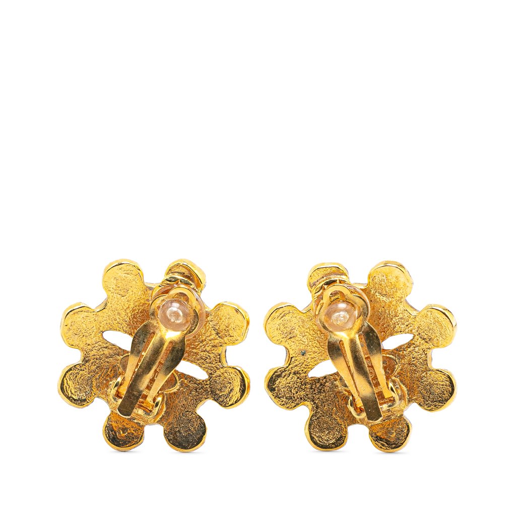 Chanel Gold Plated CC Flower Clip On Earrings - 2