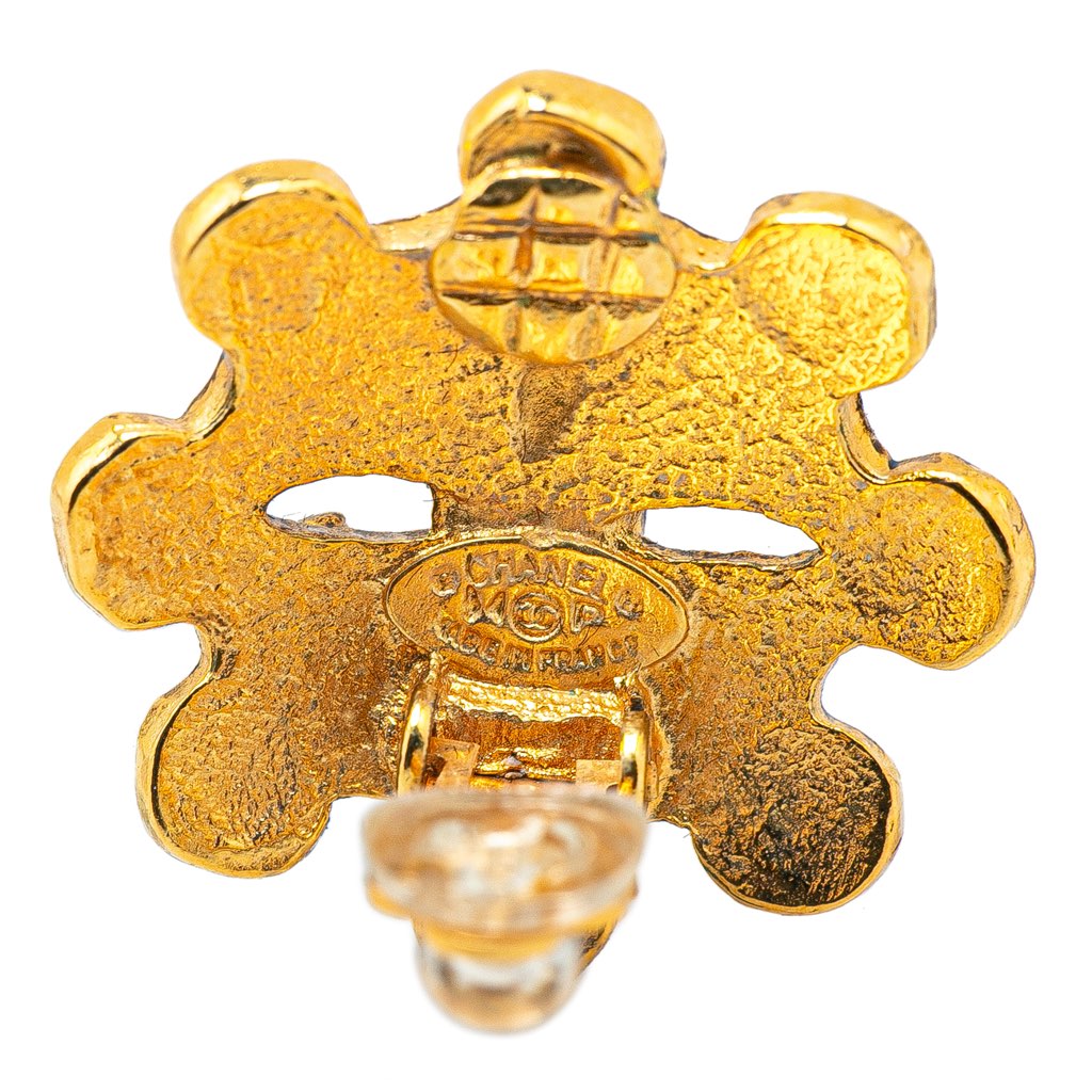 Chanel Gold Plated CC Flower Clip On Earrings - 3