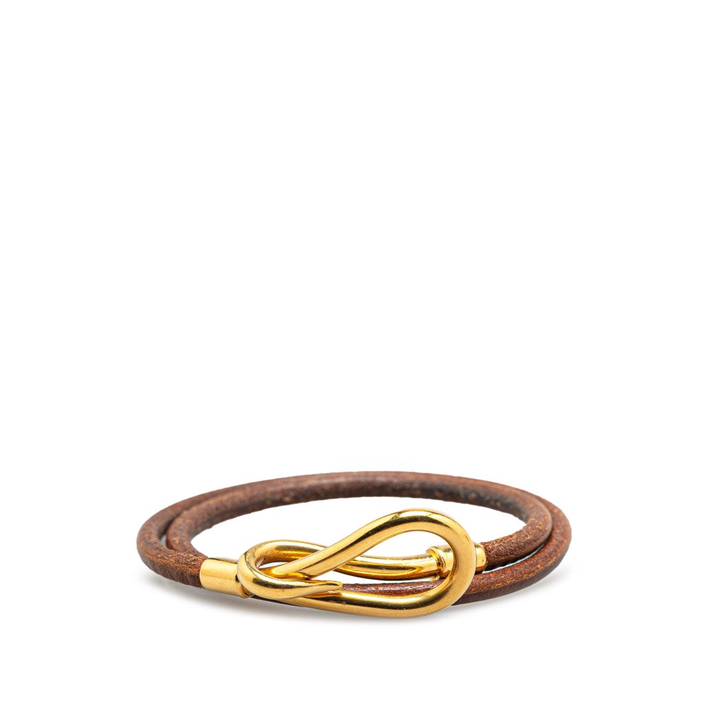 Hermès Gold Plated and Leather Jumbo Hook Double Tour Bracelet