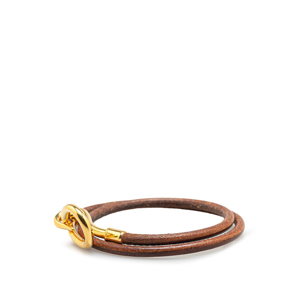 Hermès Gold Plated and Leather Jumbo Hook Double Tour Bracelet - Back view