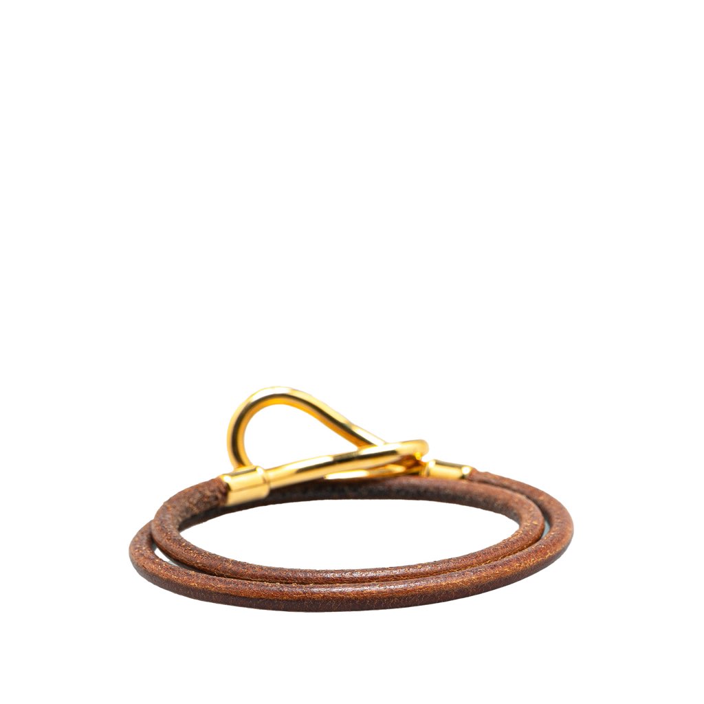 Hermès Gold Plated and Leather Jumbo Hook Double Tour Bracelet - Image 6