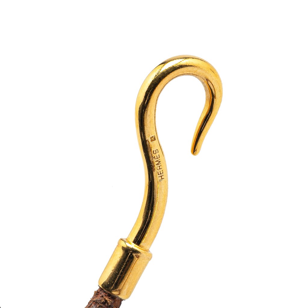 Hermès Gold Plated and Leather Jumbo Hook Double Tour Bracelet - Side view