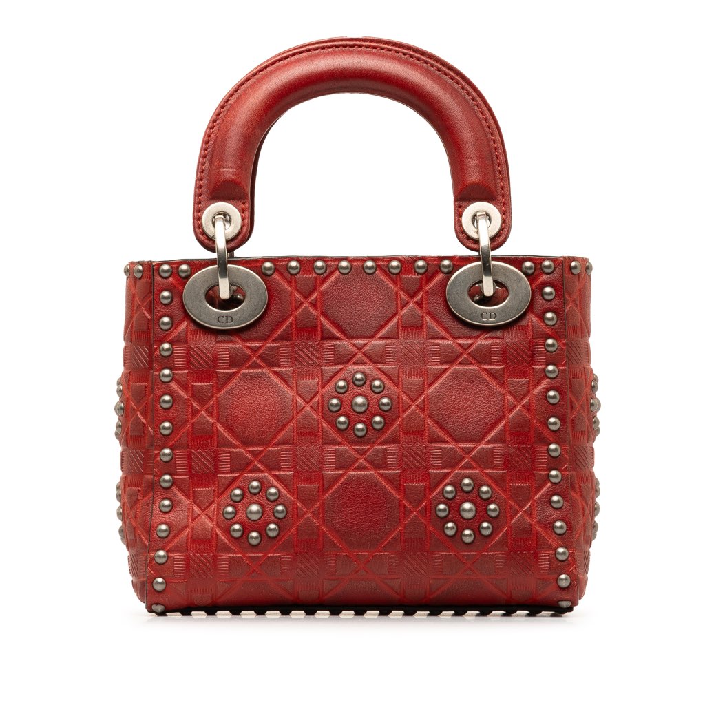 Dior Mini Embossed Calfskin Cannage Studded Flower Lady Dior - 3