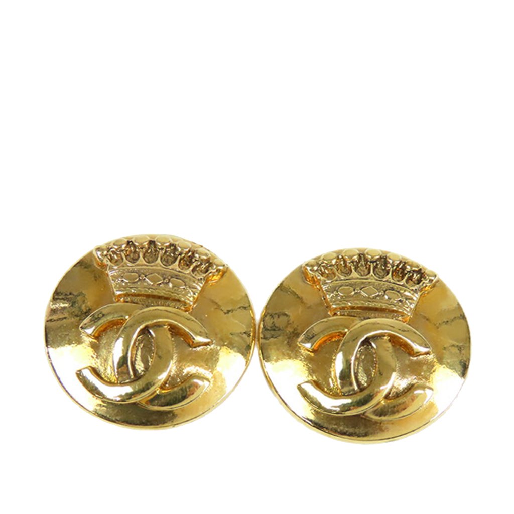 Chanel Gold Plated CC Crown Clip On Earrings