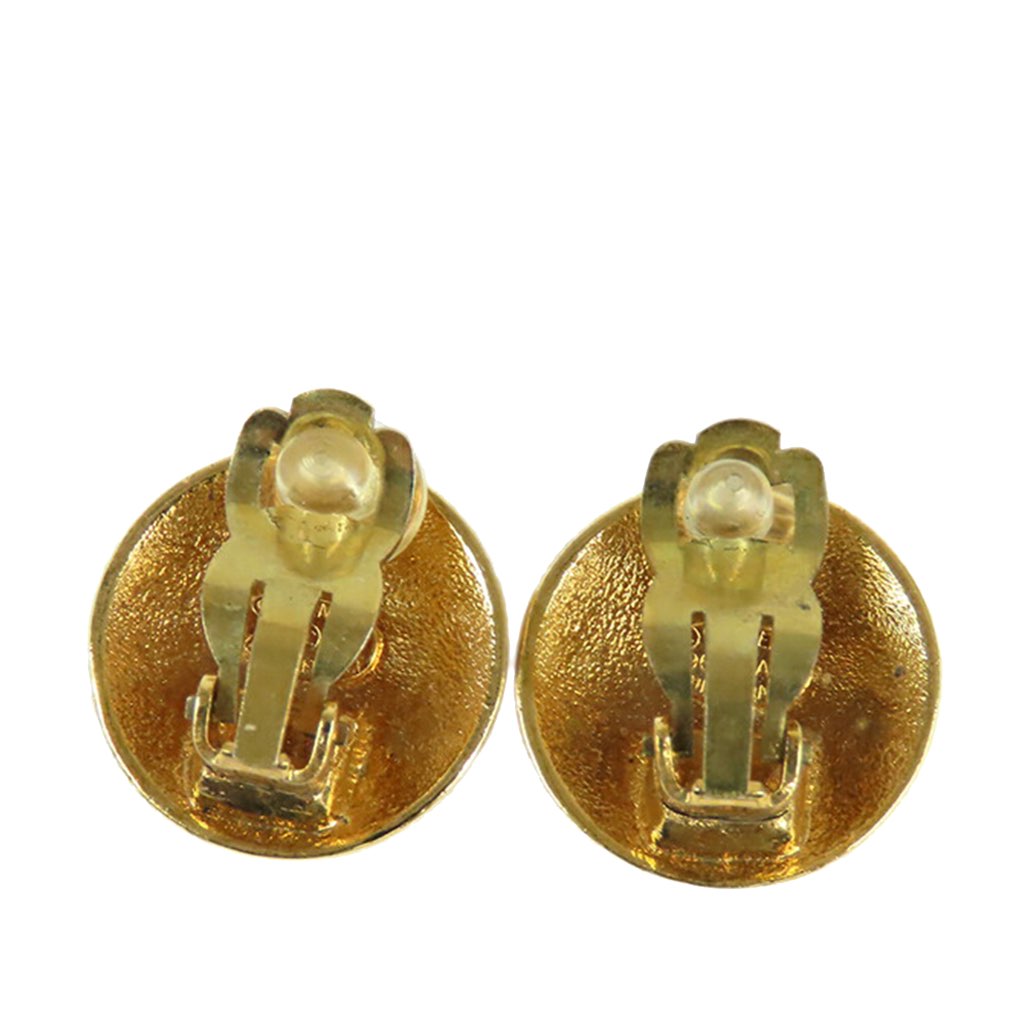 Chanel Gold Plated CC Crown Clip On Earrings - 2