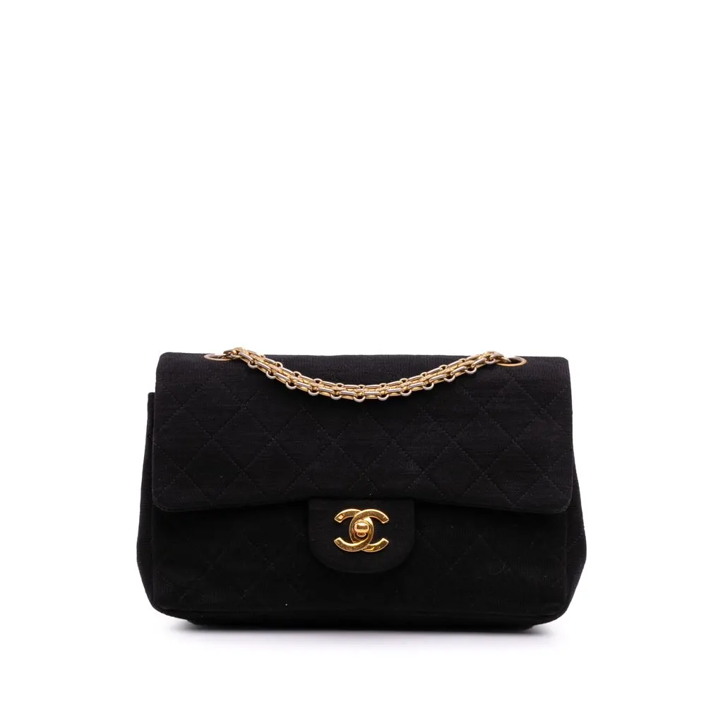 Chanel Small Classic Jersey Double Flap Black Cotton Very good - Front View