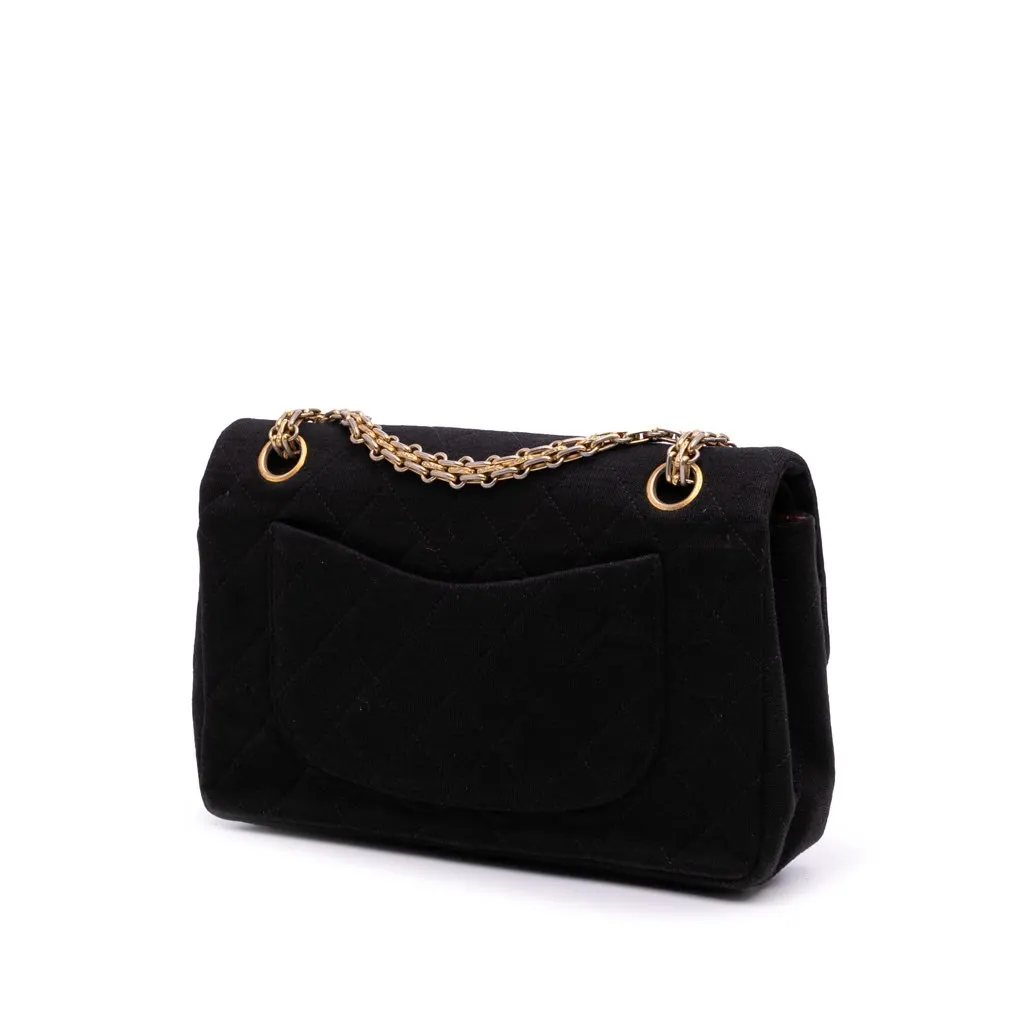 Chanel Small Classic Jersey Double Flap Black Cotton Very good - Back View