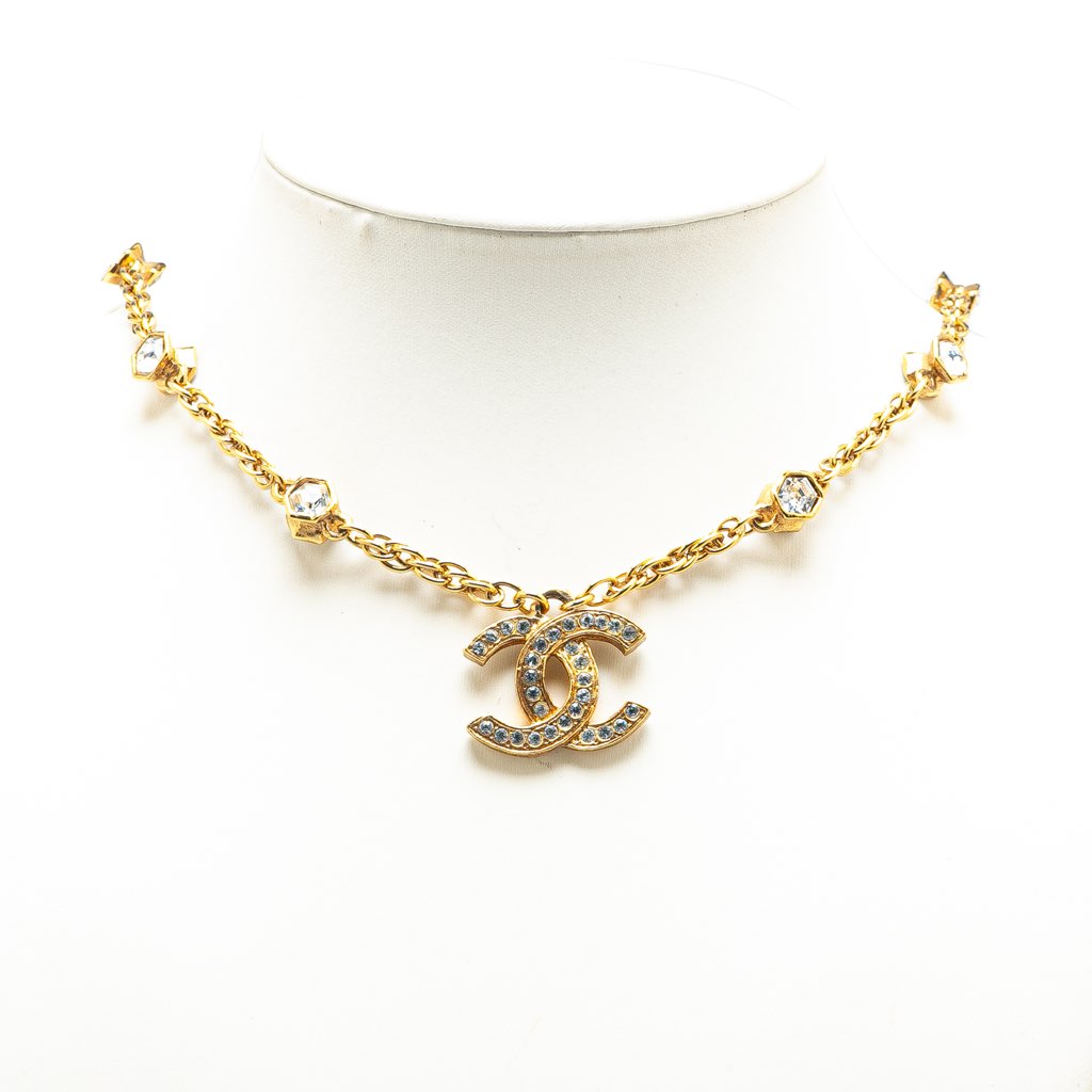 Chanel Gold Plated CC Rhinestones Pendant Necklace - 5