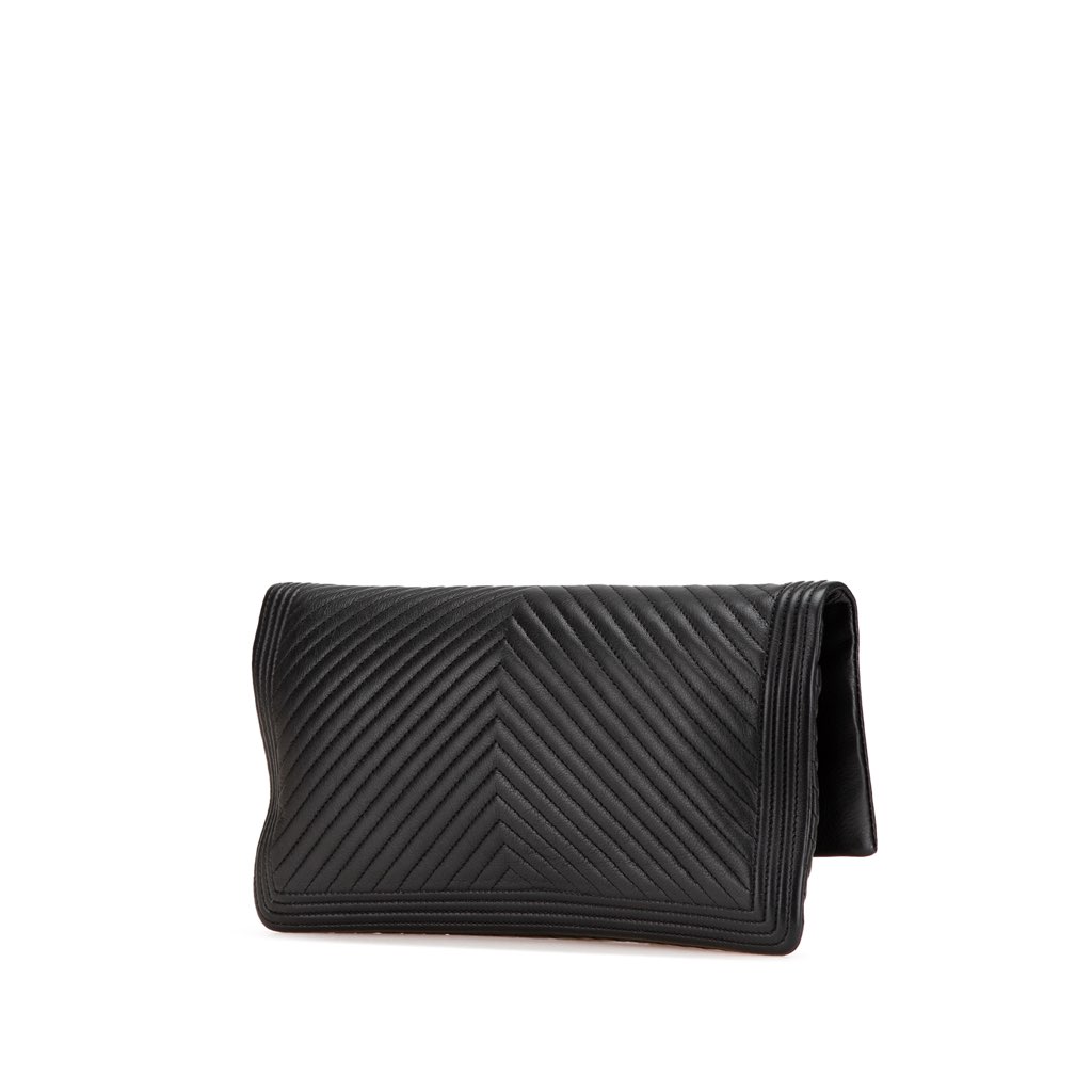 Chanel Chevron Calfskin Boy Fold Over Clutch - 2