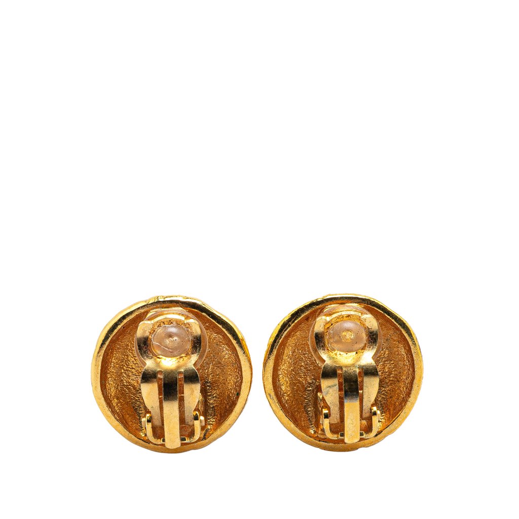 Chanel Gold Plated CC Round Clip On Earrings - 2