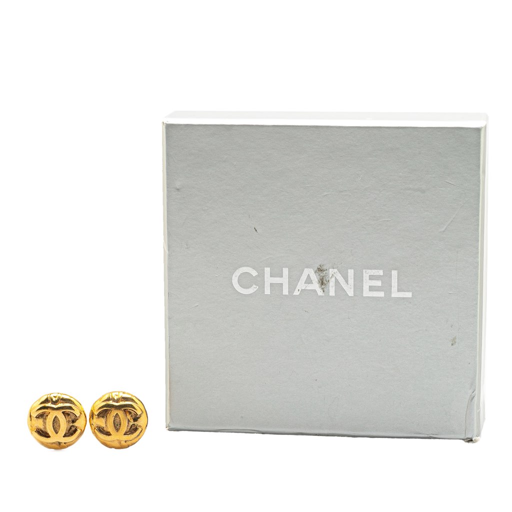 Chanel Gold Plated CC Round Clip On Earrings - 4
