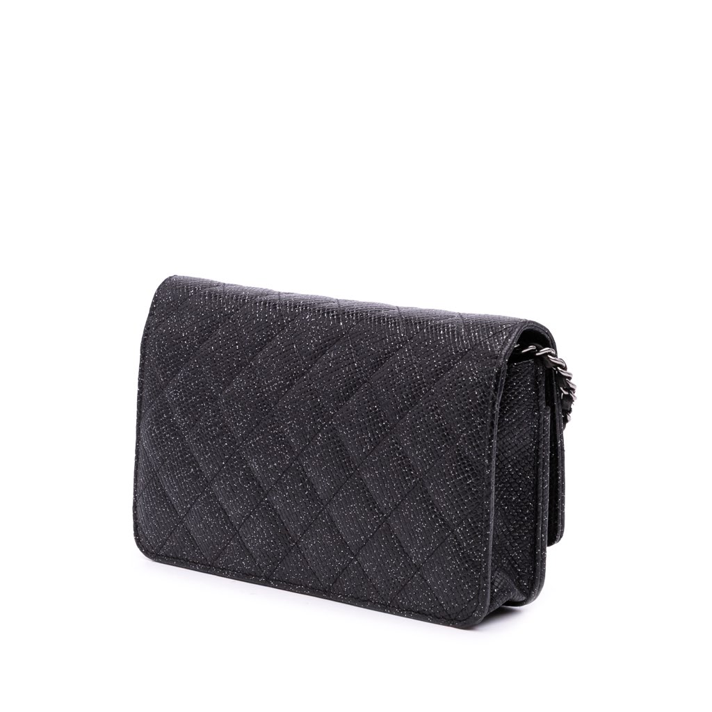 Chanel CC Quilted Glittered Calfskin Wallet On Chain - Back view