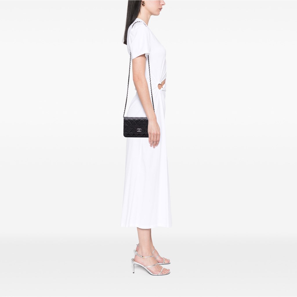 Chanel CC Quilted Glittered Calfskin Wallet On Chain - Image 13