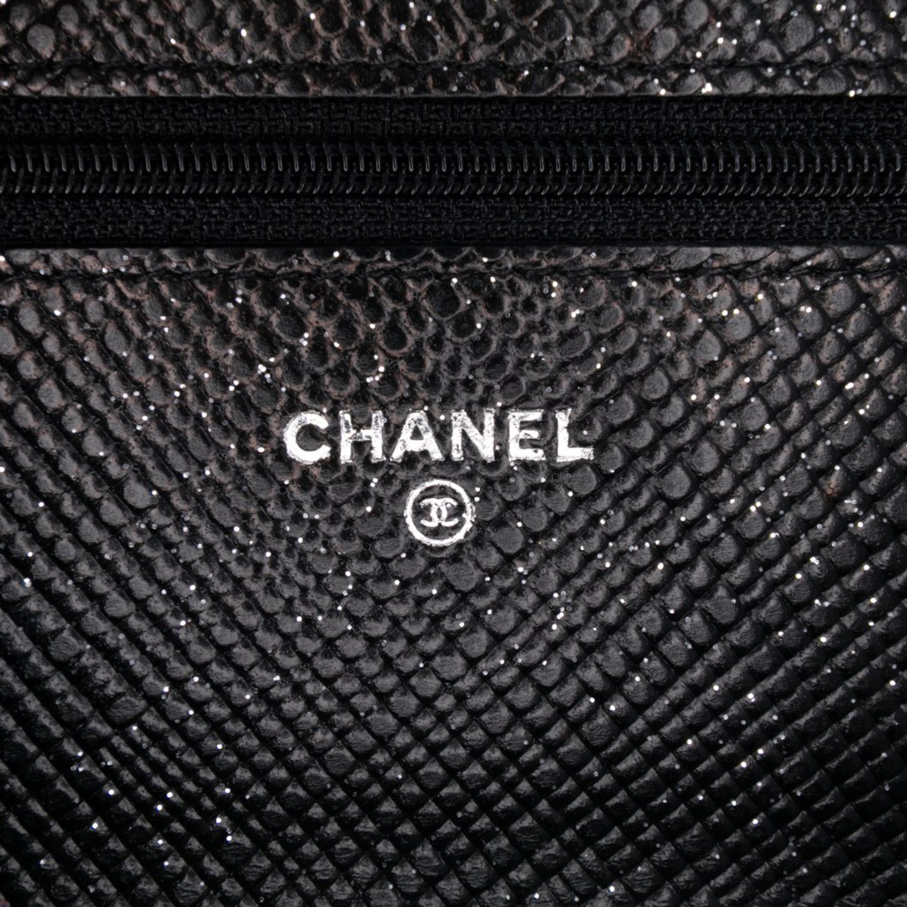 Chanel CC Quilted Glittered Calfskin Wallet On Chain - Side view