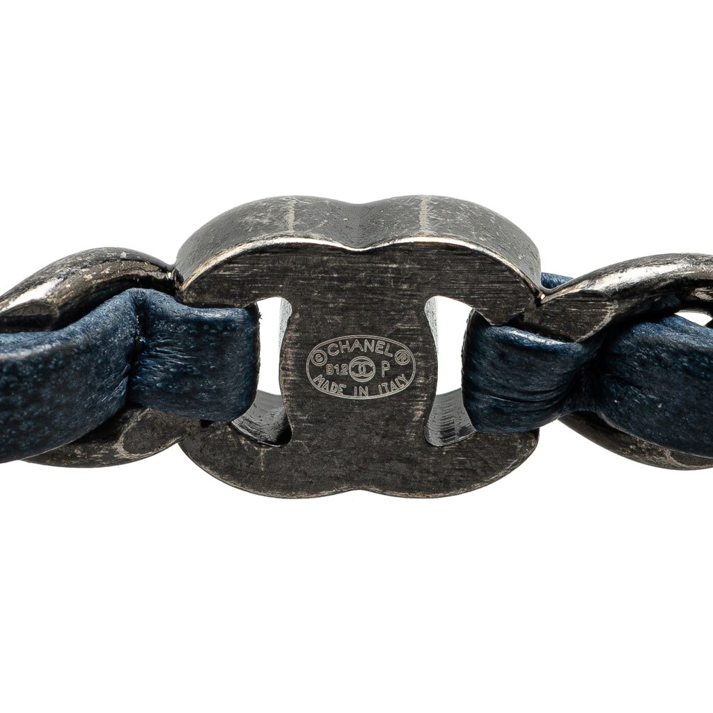 Chanel Silver Plated Leather Woven Chain CC Turnlock Bracelet - 4