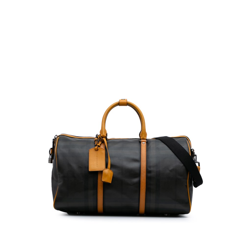 Burberry Smoke Check Coated Canvas Holdall Barrel Duffle Bag