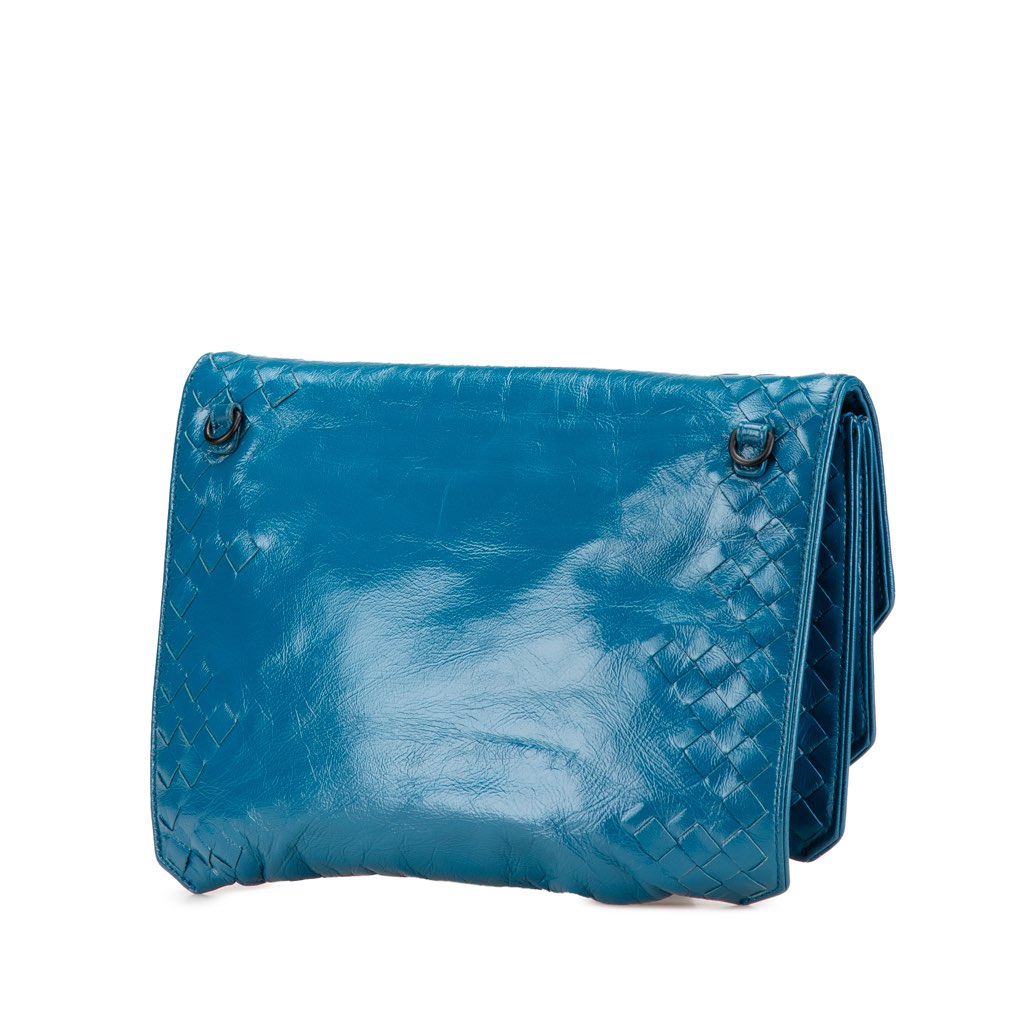 Bottega Veneta Soft Patent Intrecciato Three Flap Clutch with Strap - 2