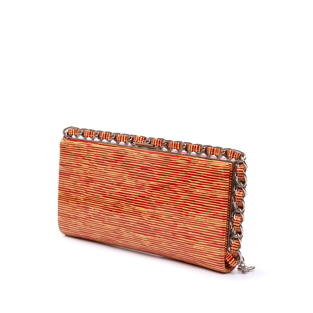 Chanel CC Patent Striped Chain Around Clutch - Back view