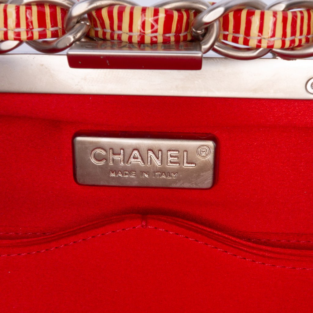 Chanel CC Patent Striped Chain Around Clutch - Side view