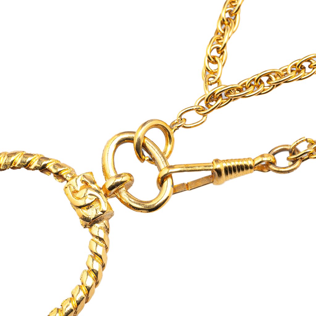 Chanel Gold Plated Double Chain Loupe Magnifying Glass Pendant Necklace - 3