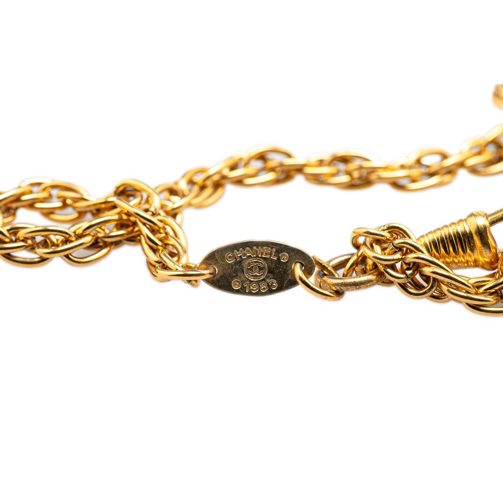 Chanel Gold Plated Double Chain Loupe Magnifying Glass Pendant Necklace - 5