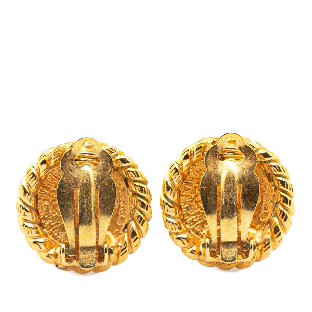 Chanel Gold Plated CC Round Clip on Earrings - 2