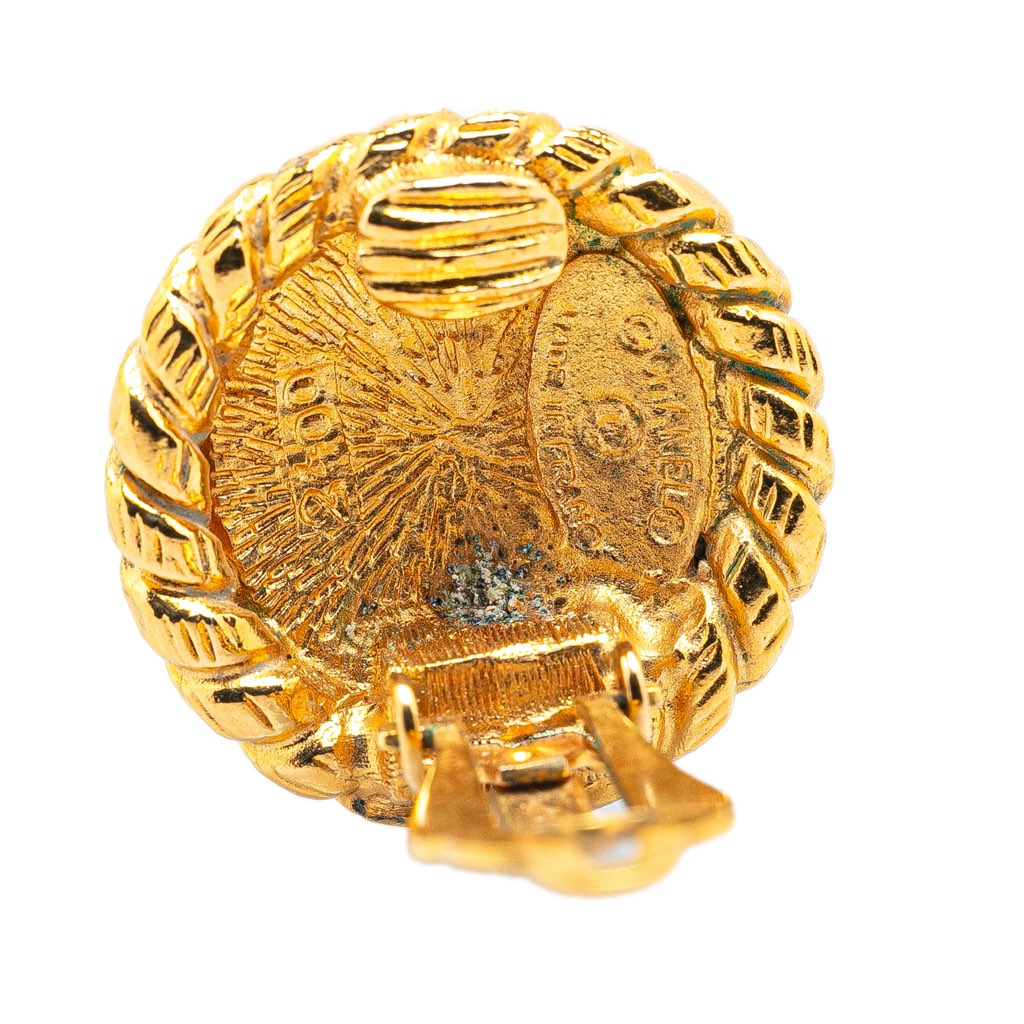 Chanel Gold Plated CC Round Clip on Earrings - 3