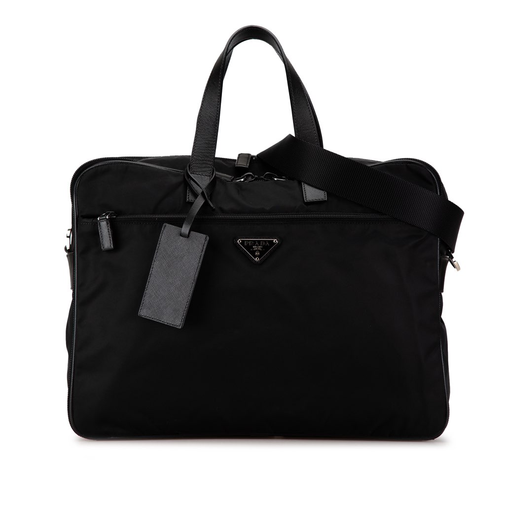 Prada Saffiano-Trimmed Tessuto Briefcase