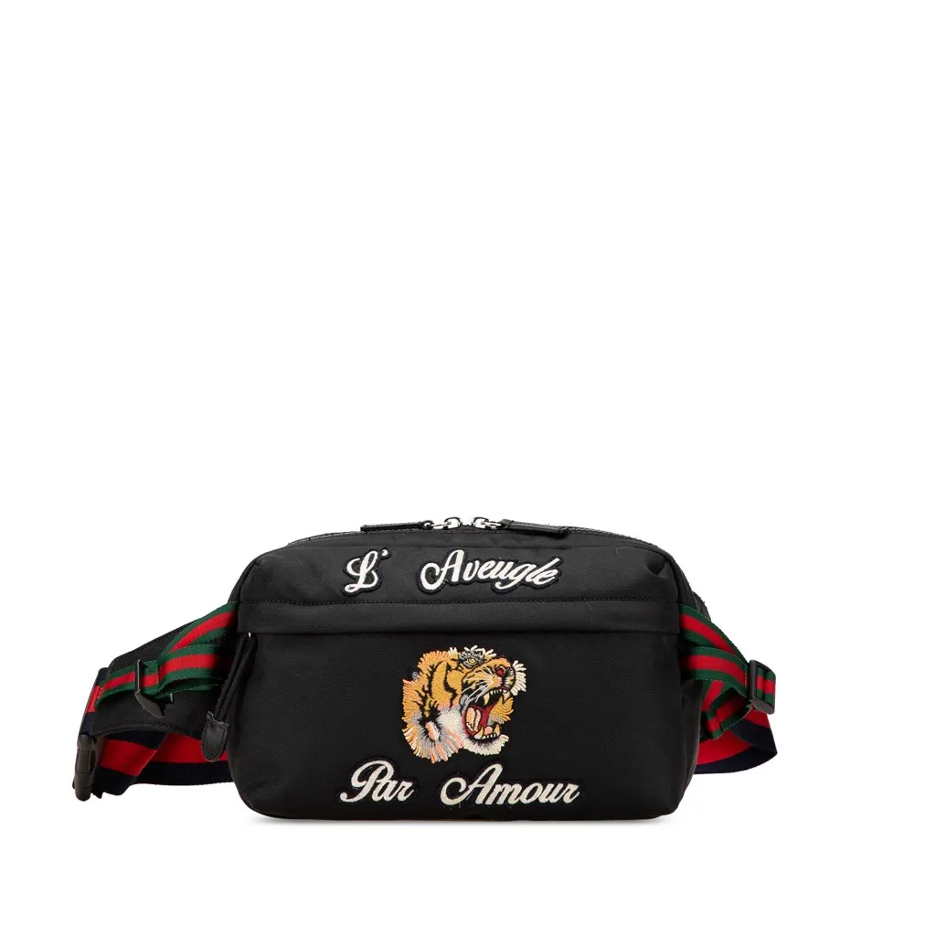 Gucci Techno Canvas Web L Aveugle Par Amour Embroidered Belt Bag Black Canvas Very good - Front View