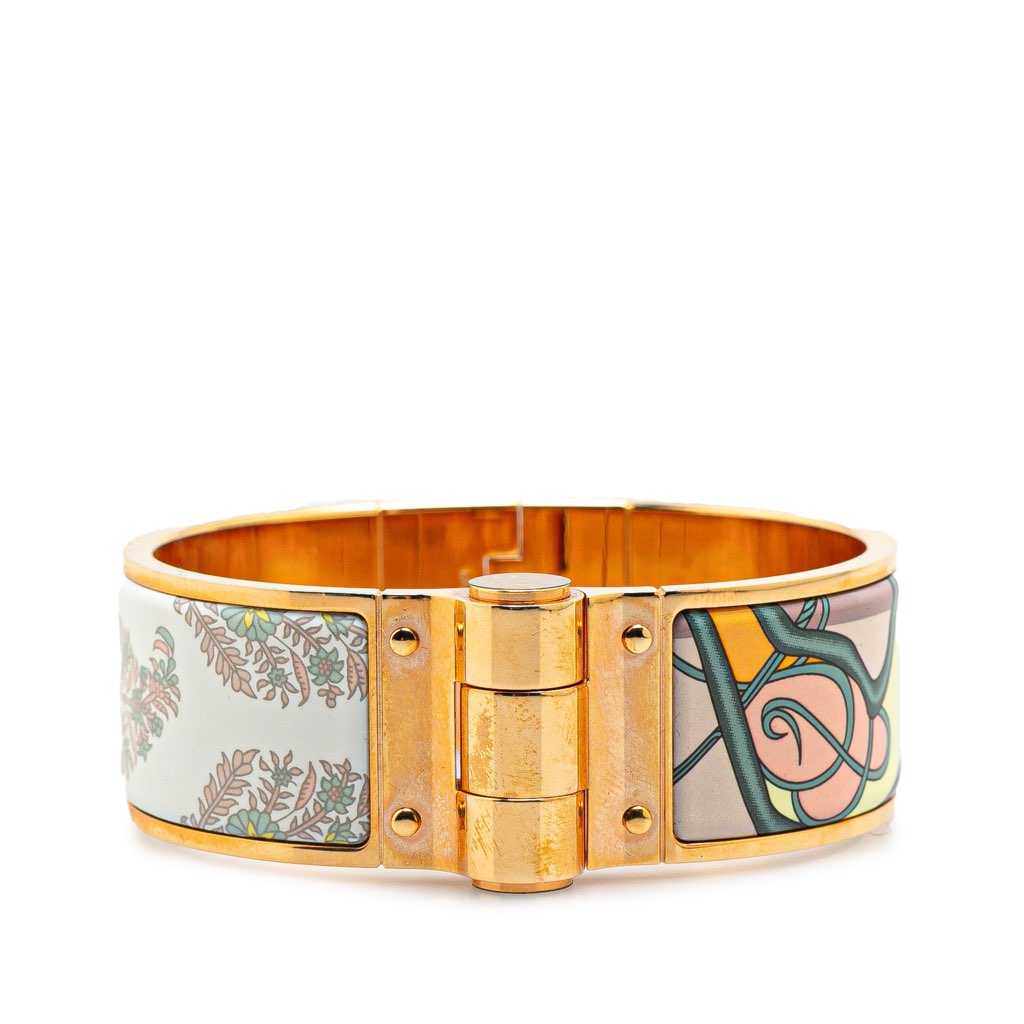 Hermès Wide Printed Enamel Coup de Fouet Au Bloc Hinged Bracelet PM
