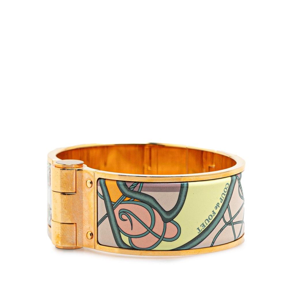 Hermès Wide Printed Enamel Coup de Fouet Au Bloc Hinged Bracelet PM - Back view