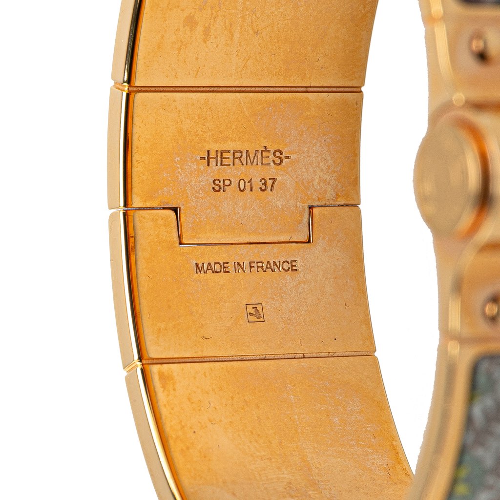 Hermès Wide Printed Enamel Coup de Fouet Au Bloc Hinged Bracelet PM - 4