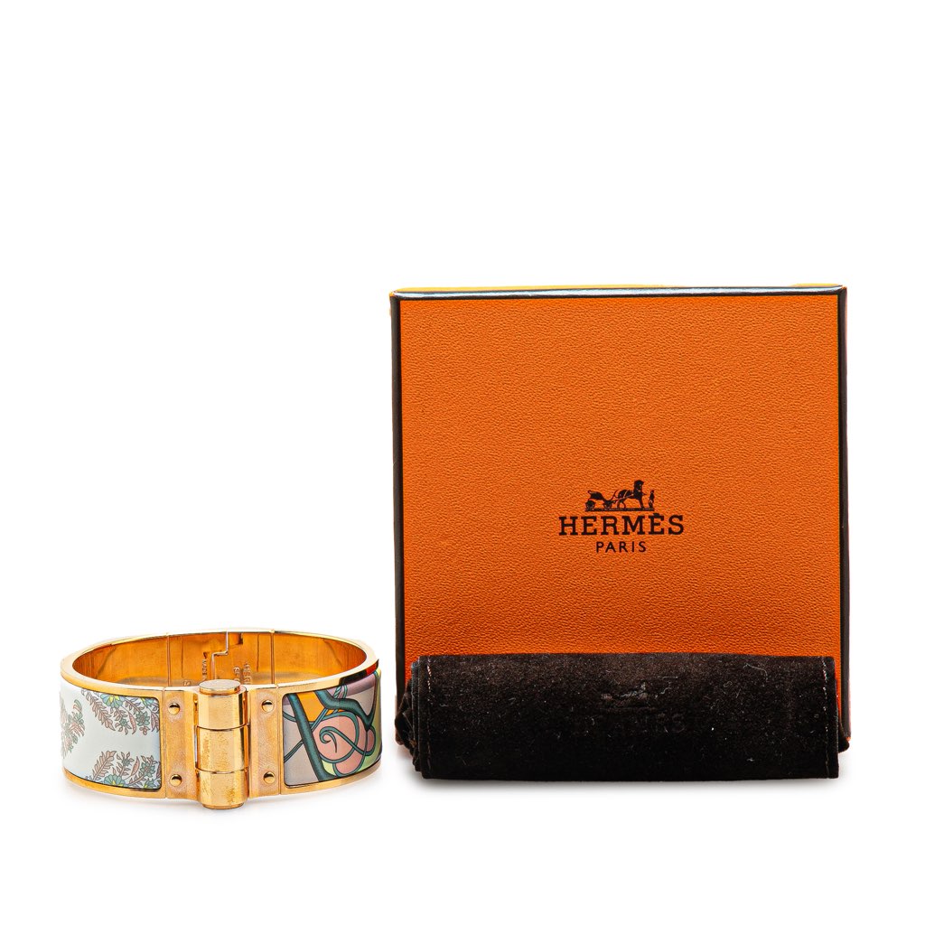 Hermès Wide Printed Enamel Coup de Fouet Au Bloc Hinged Bracelet PM - Detail 2
