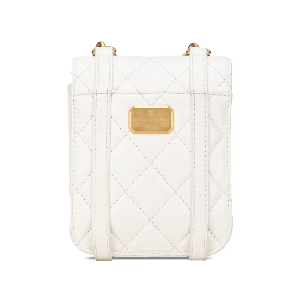 Chanel Mini Aged Calfskin City School Flap White Leather Good - Inside View