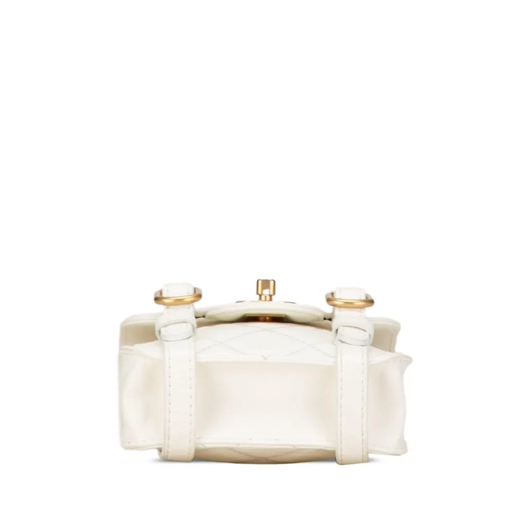 Chanel Mini Aged Calfskin City School Flap White Leather Good - Model View