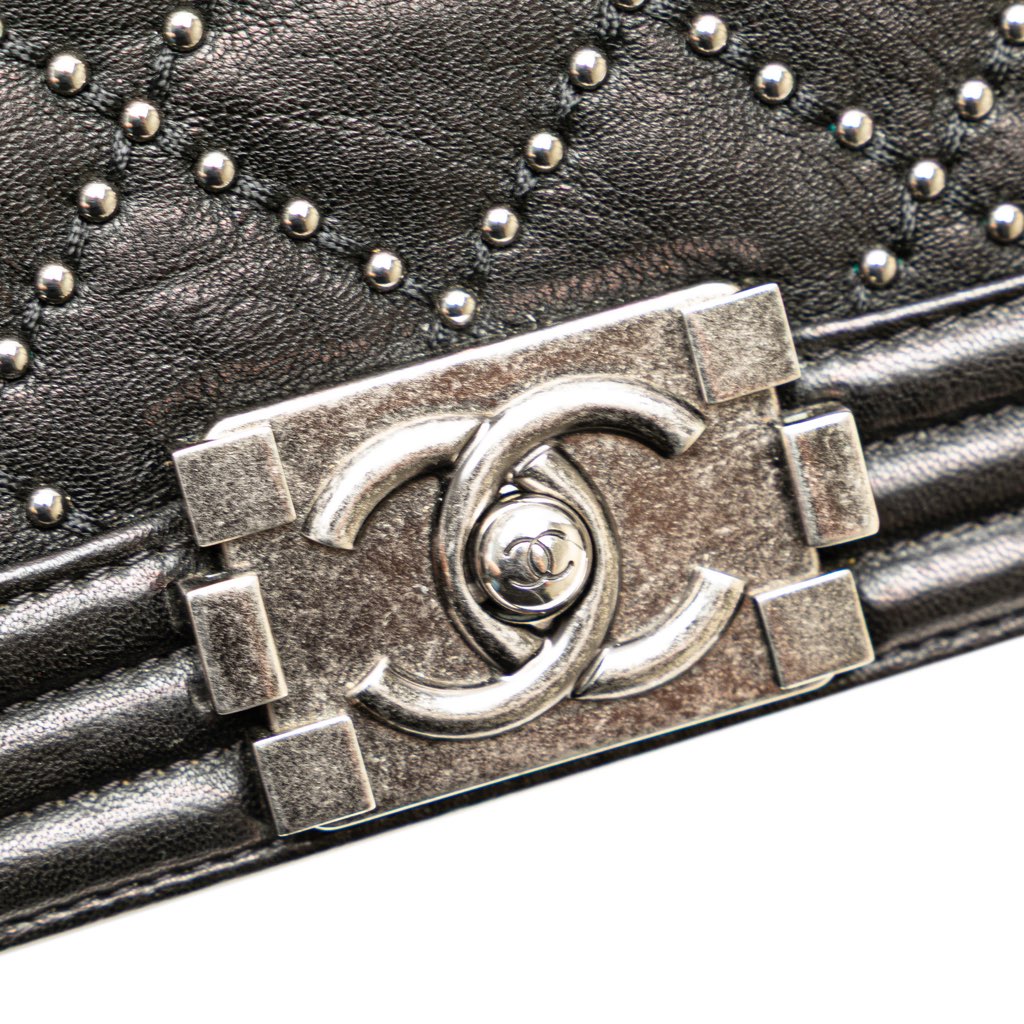 Chanel Old Medium Quilted Crumpled Calfskin Studded Boy Flap - 5