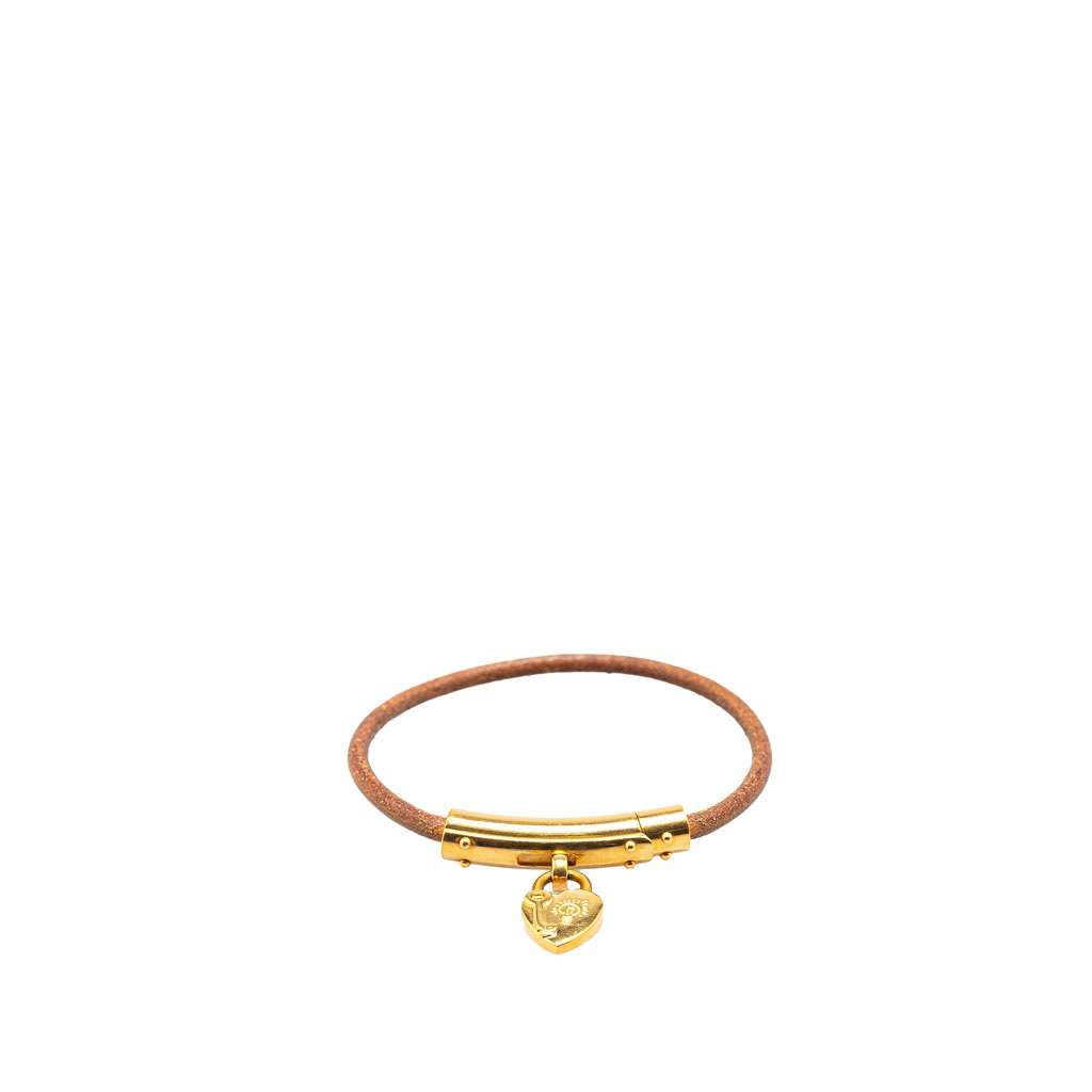 Hermès Leather and Gold Plated Cadena Heart Charm Bracelet