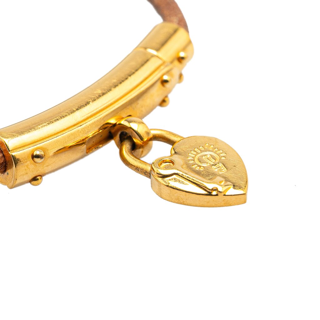 Hermès Leather and Gold Plated Cadena Heart Charm Bracelet - 4