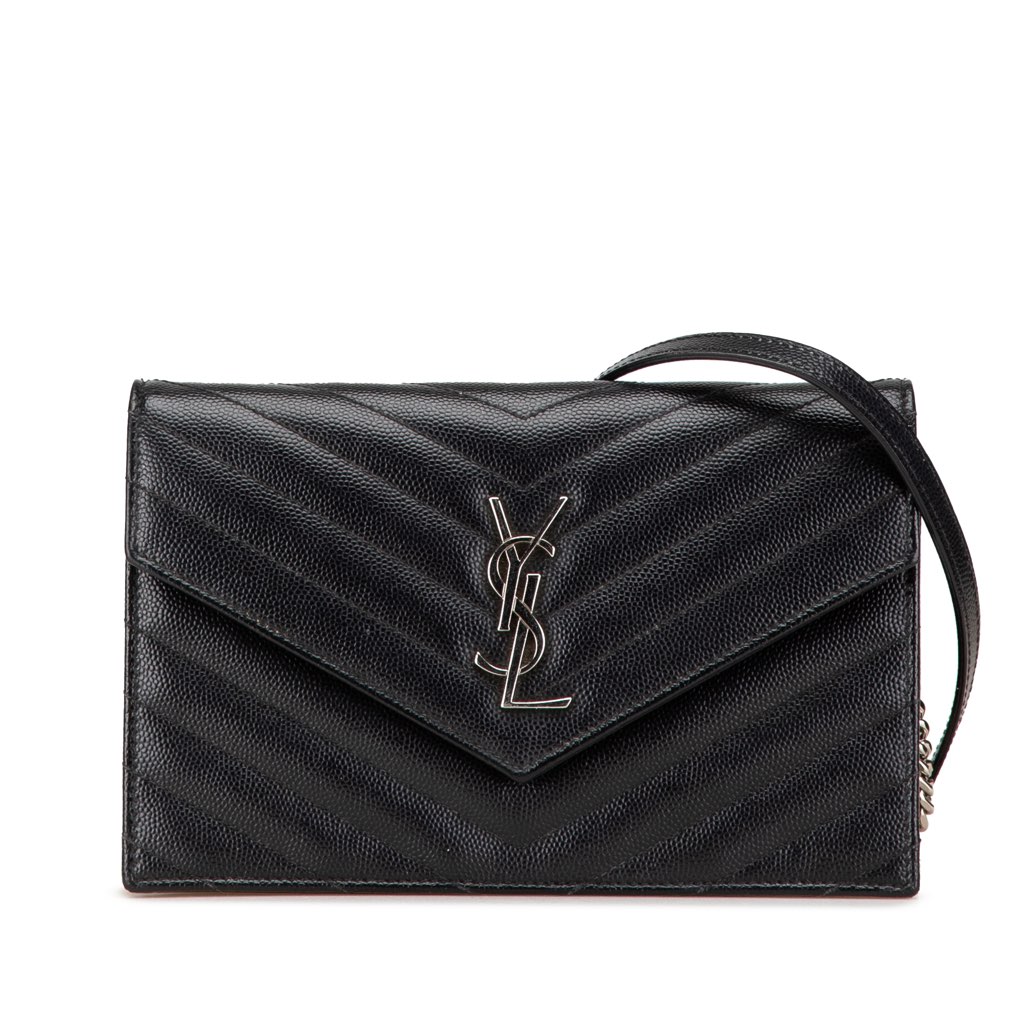 Saint Laurent Grain De Poudre Matelasse Chevron Monogram Chain Wallet