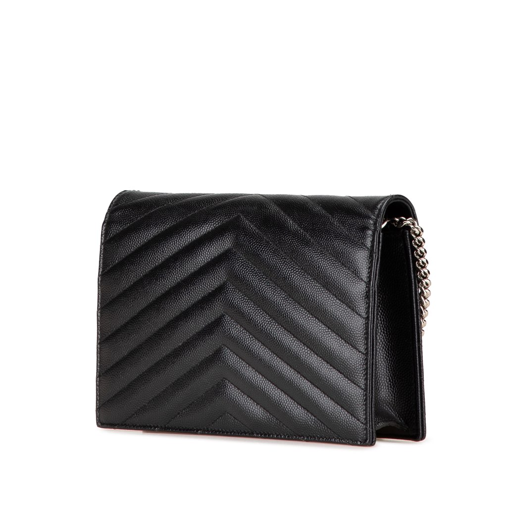 Saint Laurent Grain De Poudre Matelasse Chevron Monogram Chain Wallet - Back view
