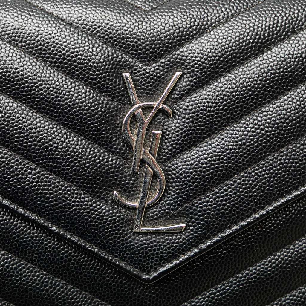 Saint Laurent Grain De Poudre Matelasse Chevron Monogram Chain Wallet - Image 10